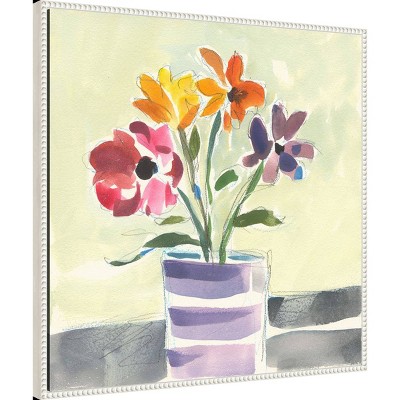 Morning Flowers Vibrant Canvas Art with White Frame