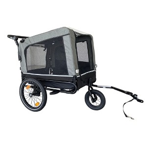 Munora - Outdoor Heavy Duty Foldable Utility Pet Stroller & Bicycle Trailer - 28"L x 19"H - Black/Gray Steel Dog Carrier - 1 of 4