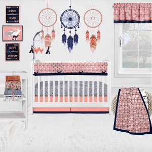 Bacati - Olivia Coral Navy 10 pc Crib Bedding Set with Long Rail Guard Cover - 1 of 4