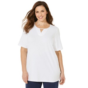 Catherines Women's Plus Size Suprema Pleat-Neck Tee - 1 of 4