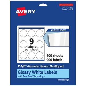 Avery Glossy White Round Scalloped Labels with Sure Feed, 2.5" Diameter - 1 of 4