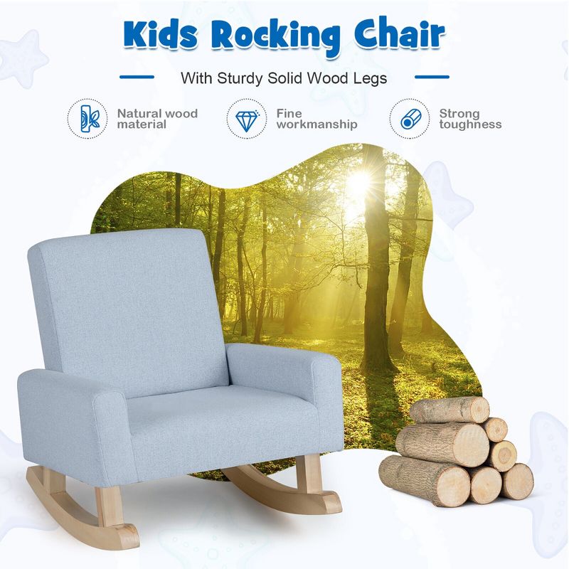 Tangkula Kids Rocking Chair Children Armchair Linen Upholstered Sofa w/ Solid Wood Legs, 5 of 10
