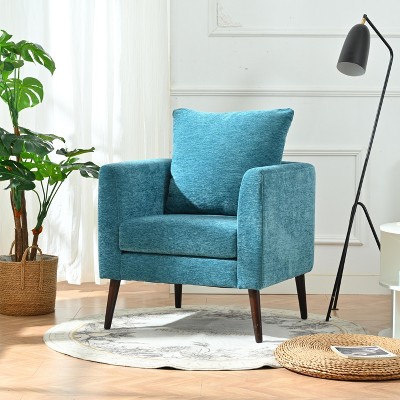Teal Chenille Upholstered Barrel Accent Chair with Wooden Legs