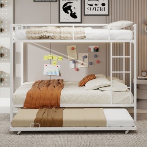 Okak Queen/Full Tube Iron Bunk Bed with Ladders & Rolling Trundle,Contemporary Bed Frame for Bedroom,Dormitory - 1 of 4