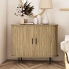 LuxenHome Mid-Century Modern 2-Door Accent Cabinet with Slatted Sliding Doors, Oak - 4 of 4