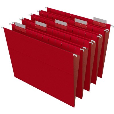 HITOUCH BUSINESS SERVICES Hanging File Folder 5-Tab Letter Size Red 25/Box TR163535