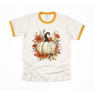 Simply Sage Market Women's Fall Pumpkin Floral Short Sleeve Ringer Tee - 1 of 3