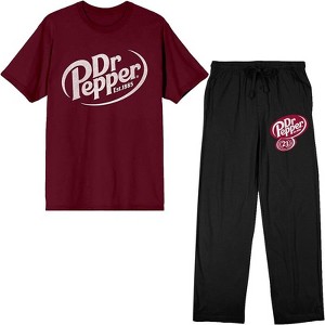 Dr. Pepper Logo Adult Maroon T-Shirt and Black Sleep Pajama Pant Set - 1 of 4