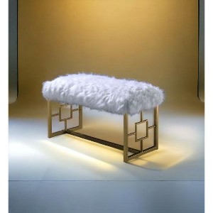 Kumasinova Faux Fur Armless Lounge Bench– Backless, Gold Metal Legs, 5" Padded Seat, Ottoman Bench for Bedroom, End of Bed Bench, Entryway Bench - 1 of 4