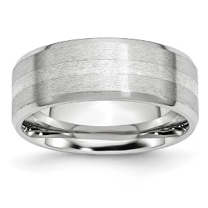 Black Bow Jewelry 8mm Cobalt & Sterling Silver Inlay Satin Flat Beveled Edge Band - 1 of 4