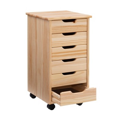 Natural Wood 6-Drawer Rolling Storage Cart