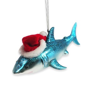Shark with Santa Hat Glass Christmas Ornament| OrnamentallyYou - 1 of 4