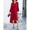 Womens Knot Waist Round Neck Long Sleeve Midi Dress Vintage Semi Formal Dresses for Wedding Guest Cocktail - 2 of 4