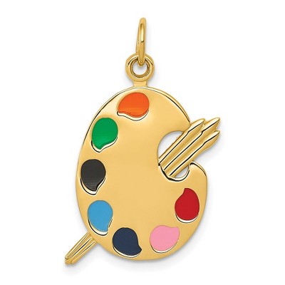 Black Bow Jewelry 14k Yellow Gold and Enameled Polished Artist Palette Pendant