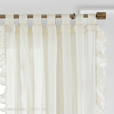 Ivory Sheer Cotton Tab-Top Ruffle Window Curtain Panel