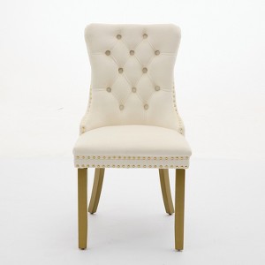 Gulches 2-Piece Dining Chairs - Milky White Velvet, Golden Solid Wood Legs with Nailhead Trim, High-End Modern Dining Seats - 1 of 4