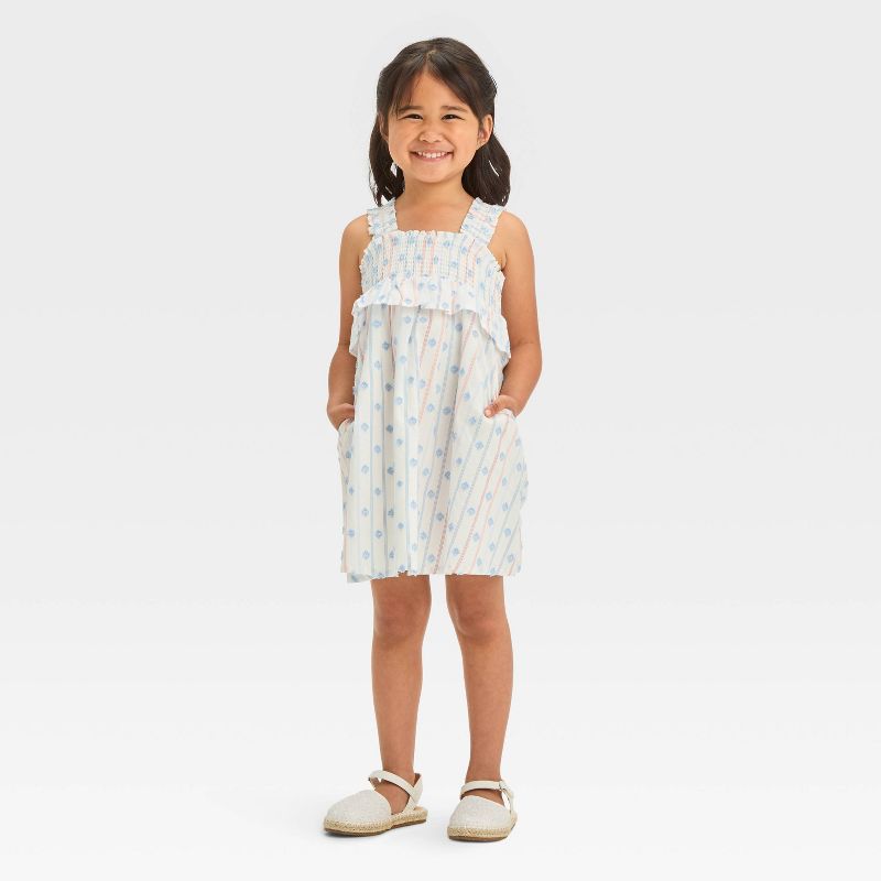 Toddler Girls' Almond Texture Striped Dress - Cat & Jack™ Cream, 3 of 4