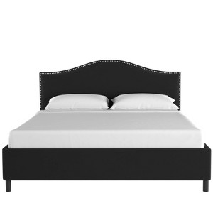 Queen Nail Button Platform Bed in Velvet Black - Skyline Furniture