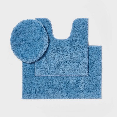 3pc Everyday Non Slip Bath Lid and Contour Set with Rug Blue - Room Essentials™