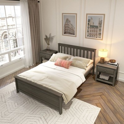 Clay Pine Wood Full Platform Bed with Slatted Headboard
