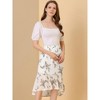 Allegra K Women's Floral High-Low Elastic Waist Ruffle Hem Flowy Midi Chiffon Skirt - 4 of 4