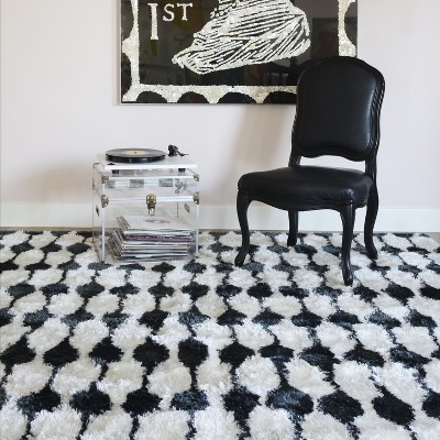 Black and Ivory Hand-Tufted Shag Area Rug 2' x 3'