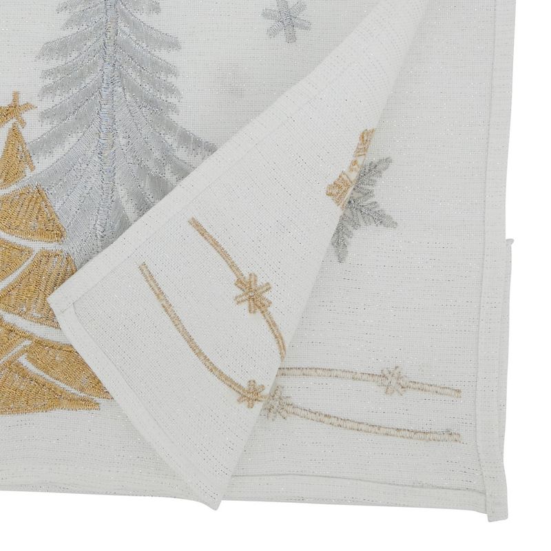 Saro Lifestyle Winter Wonderland Trees and Snowflakes Table Runner, 16"x72", White, 2 of 4