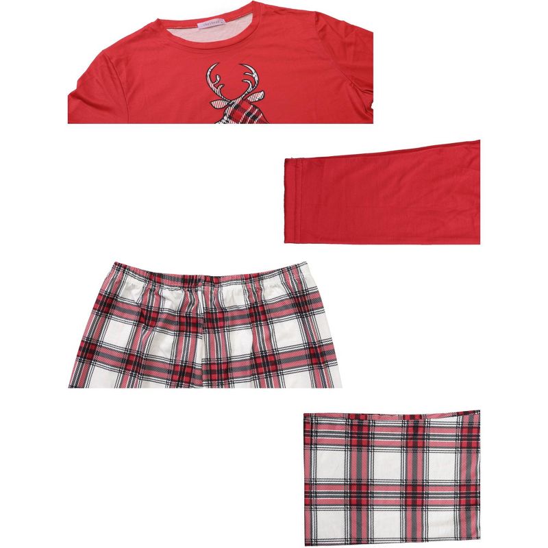 cheibear Christmas Elk Print Tops with Plaid Pants Xmas Sleepwear Family Pajama Set, 4 of 5