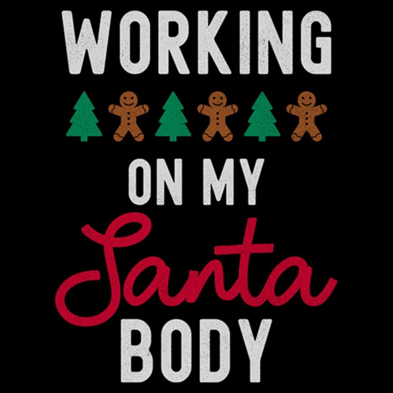 Juniors Womens Lost Gods Working On My Santa Body T-Shirt, 2 of 5