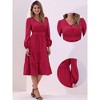 INSPIRE CHIC Women's V Neck Lantern Sleeve Ruffle Flowy A-Line Elegant Midi Dress - 2 of 4