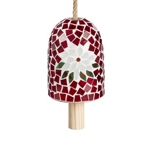 7.5 Inch Poinsettia Mosaic Bell Chime Christmas Bells And Wind Chimes - 1 of 3