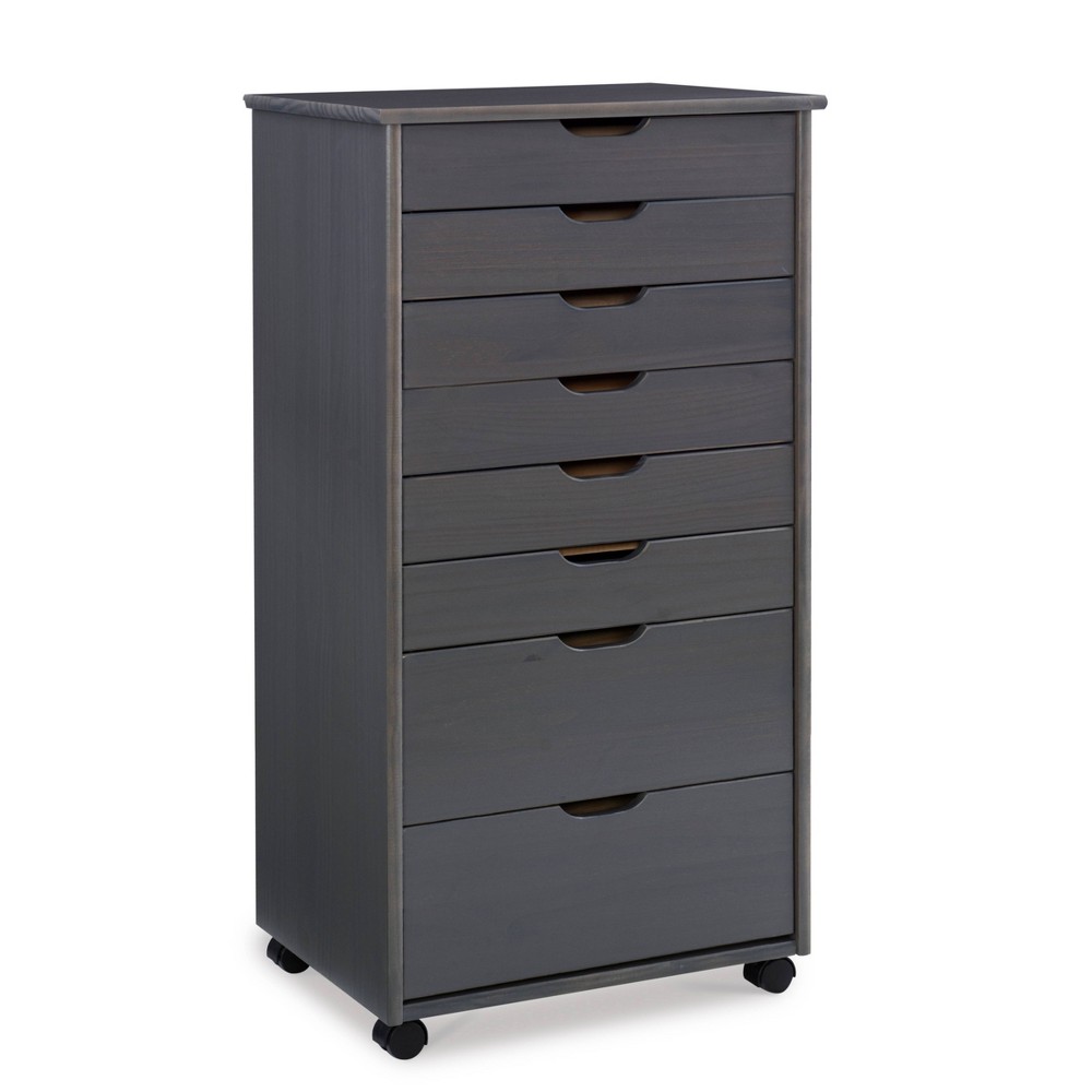 Photos - Other Furniture Linon Cary Transitional 8 Drawer Solid Wood Contoured Handle Cut Out Rolling Sto 