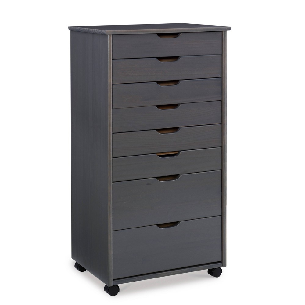 Cary Transitional 8 Drawer Rolling Cart with Casters & Pine Frame - Linon