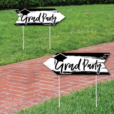 Big Dot of Happiness Black and White Grad - Best is Yet to Come - Grad Party Sign Arrow - Double Sided Directional Yard Signs - Set of 2