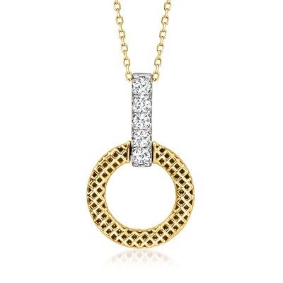 Ross-Simons 0.25 ct. t.w. Diamond Mesh Circle Pendant Necklace in 18kt 2-Tone Gold Size 18