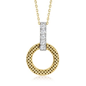 Ross-Simons 0.25 ct. t.w. Diamond Mesh Circle Pendant Necklace in 18kt 2-Tone Gold Size 18 - 1 of 4