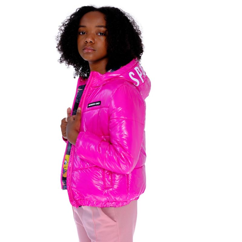 Members Only Girl Cire Puffer With Mash Print Lining Jacket -Fuchsia , Size- 4, 5 of 7