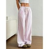 Coolmee Women Striped Pants High Waisted Wide Leg Fashion Drawstring Elastic High Waist Casual Flowy Pants - 3 of 4