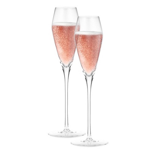 Champagne Flute Glasses With Pink Tulip Flower Design, Set of 12