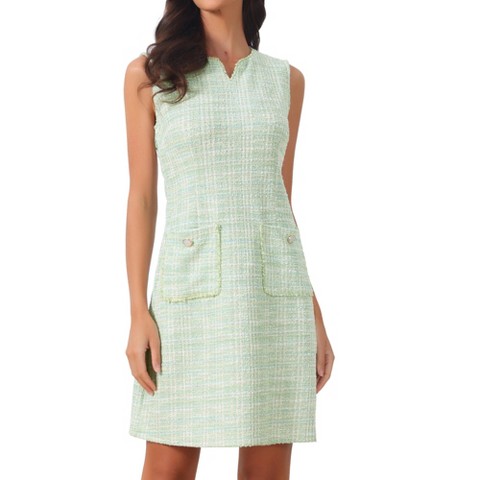 Женские платья INSPIRE CHIC Women's Tweed Elegant Plaid Sleeveless Pockets Casual Work Midi Dresses Light Green X-Small