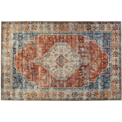 Homefires Scheherazade Indoor 5' x 7' Rug – Intricate Blue & Coral Pattern, Decorative Accent for Living or Dining Room