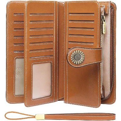 Hachikiko Leather RFID Blocking Wristlet Wallet - Large Capacity Credit Card Holder with 24 Card Slots & ID Windows