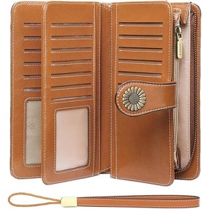 Hachikiko Leather RFID Blocking Wristlet Wallet - Large Capacity Credit Card Holder with 24 Card Slots & ID Windows - 1 of 4