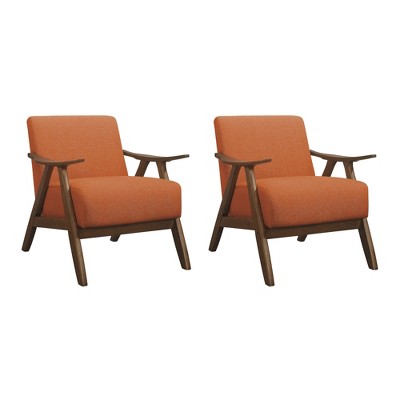 Lexicon Damala Collection Retro Inspired Wood Frame Accent Chair Seat with Polyester Fabric for Living Rooms and Offices, Orange (2 Pack)