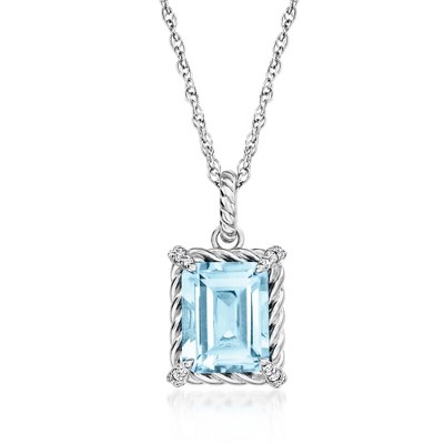 Ross-Simons 3.00 Carat Sky Blue Topaz Pendant Necklace With White Topaz in Sterling Silver Size 18