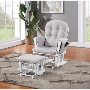 Glider Chair and Ottoman with Button-Tufted Back, Side Storage Pocket, and Bowed Back Design for Living Room - 1 of 4