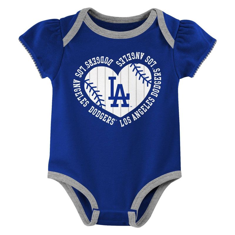 MLB Los Angeles Dodgers Infant Girls&#39; 3pk Bodysuit, 4 of 5