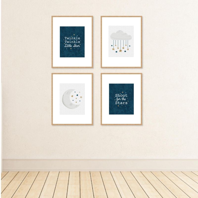 Big Dot of Happiness Twinkle Twinkle Little Star - Unframed Moon & Cloud Nursery and Kids Room Linen Paper Wall Art - Set of 4 Artisms - 8 x 10 inches, 3 of 8