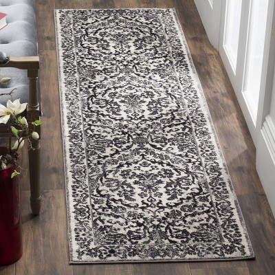 Ivory and Gray Floral Hand-knotted Runner Rug