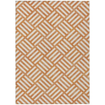 Orange And Ivory Geometric Washable Indoor Outdoor Area Rug